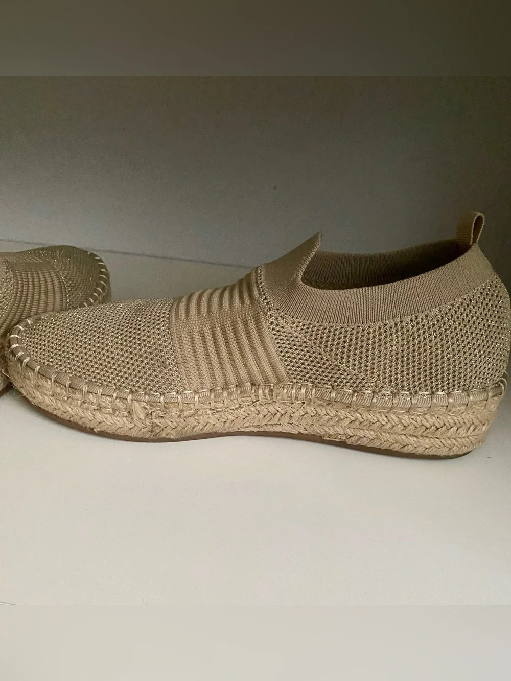 Fergalicious Beige Knit Slip-On Espadrille Loafers
